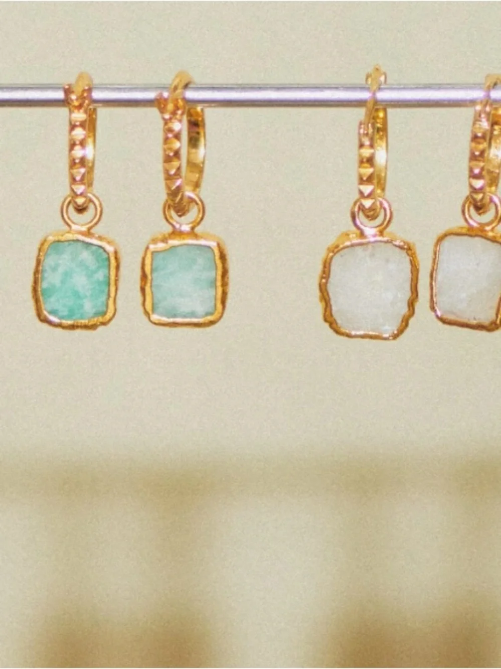 Missoma Amazonite Mini Pyramid Charm Hoop Gold Vermeil Earrings Retail $140